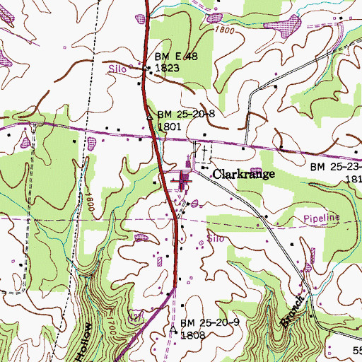 Topographic Map of Clarkrange High School, TN