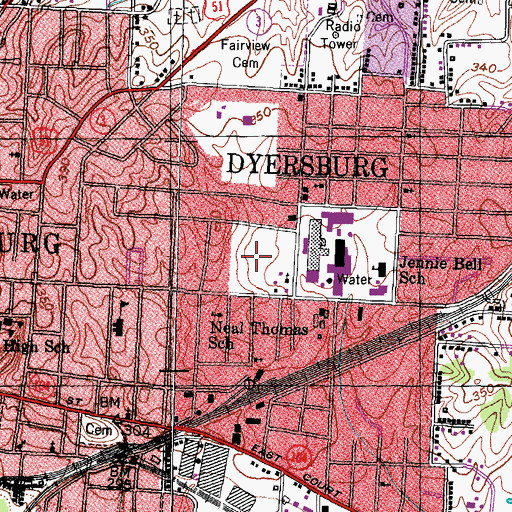 Topographic Map of Dyer County Central Elementary School, TN