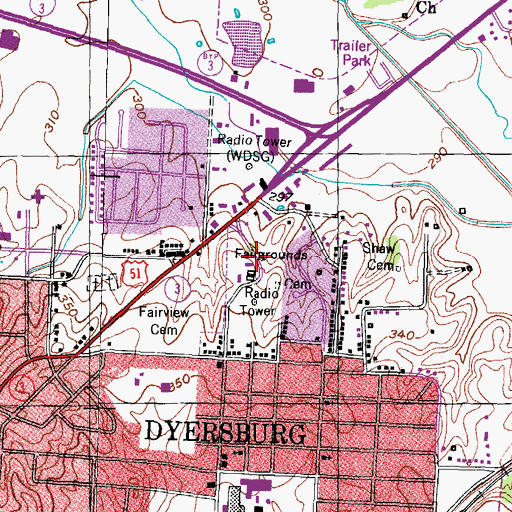 Topographic Map of Dyer County Fairgrounds, TN