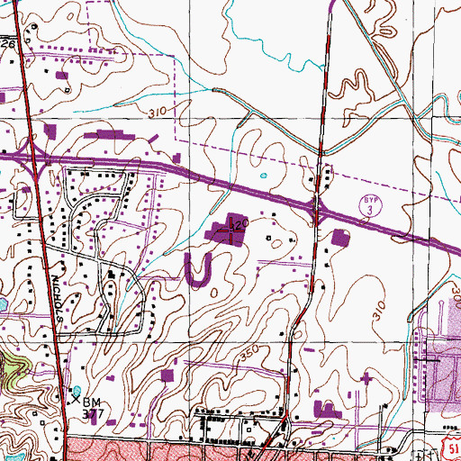 Topographic Map of Dyersburg High School, TN