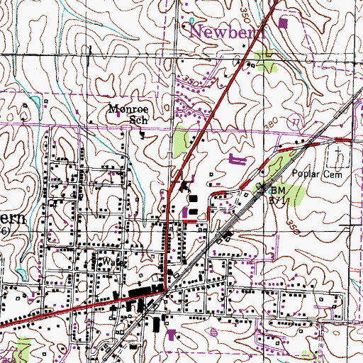 Topographic Map of Newbern Area Vocational Technical School, TN