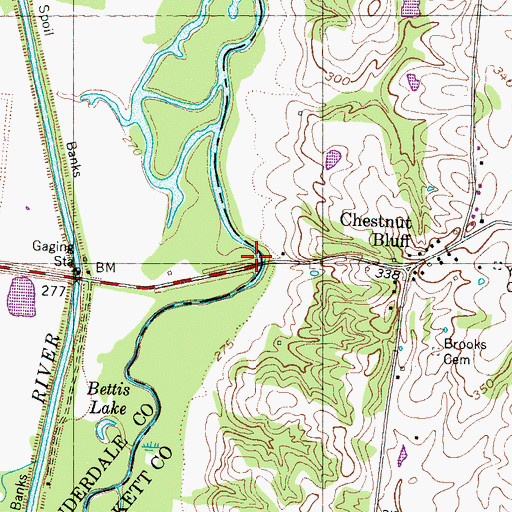 Topographic Map of Chestnut Bluff Bridge, TN