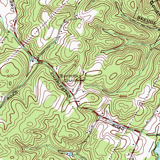 Topographic Map of Burdette Church, TN