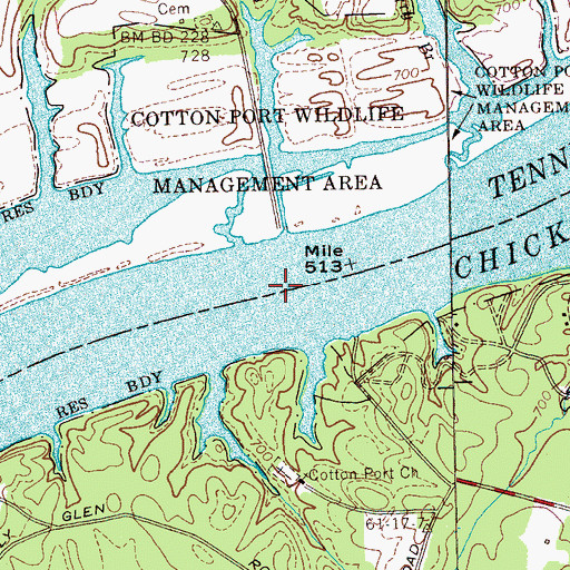 Topographic Map of Cotton Port Ferry (historical), TN