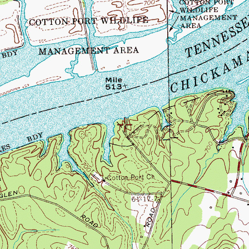 Topographic Map of Cotton Port Marina and Campground, TN