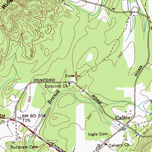 Topographic Map of Concord Cemetery, TN