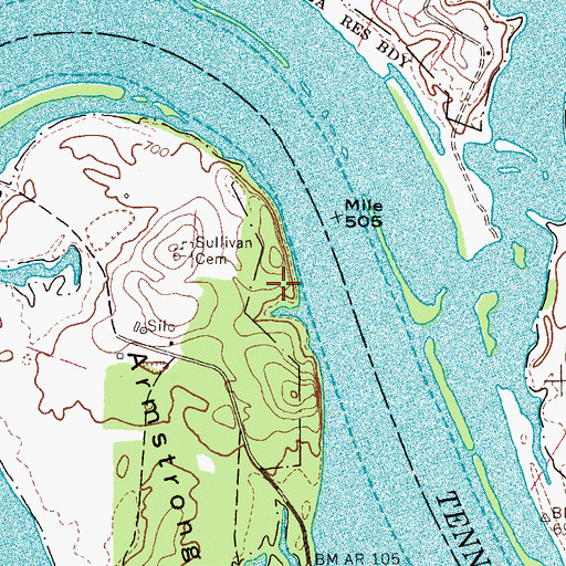 Topographic Map of Armstrong Ferry Recreation Area, TN