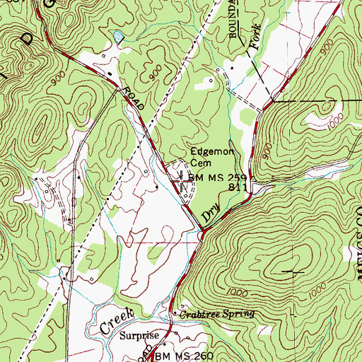 Topographic Map of Edgemon Church (historical), TN