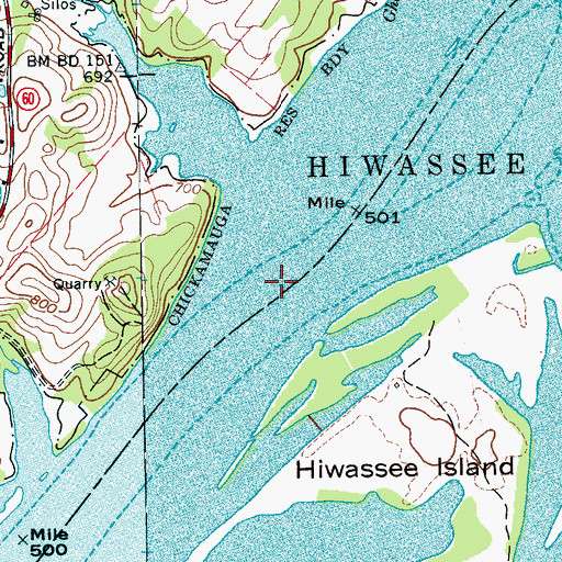 Topographic Map of Hiwassee Shoals, TN