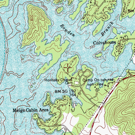 Topographic Map of Hornsby Hollow Recreation Area, TN