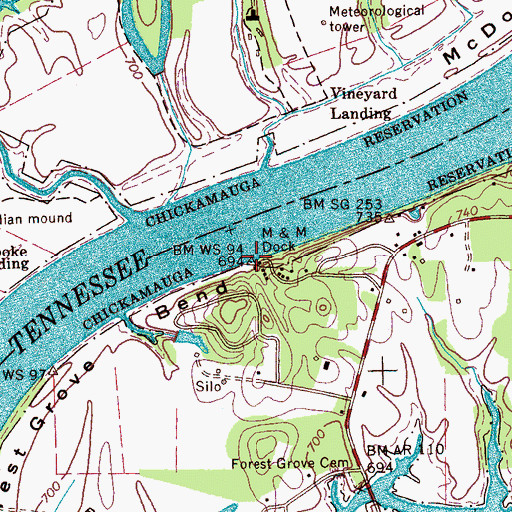 Topographic Map of Moss Fishing Dock, TN