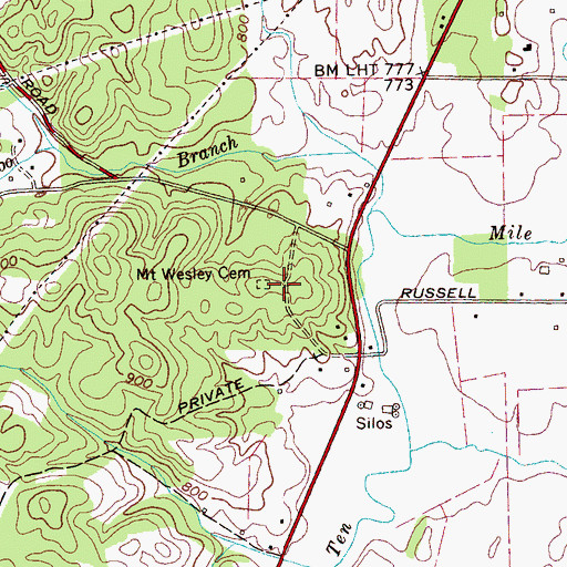 Topographic Map of Mount Wesley Methodist Church (historical), TN