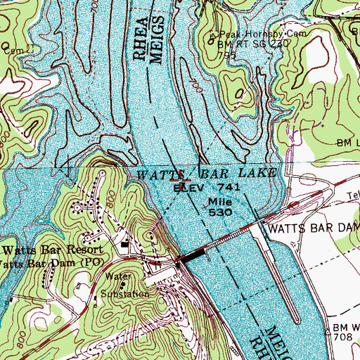 Topographic Map of Piney River Shoals, TN