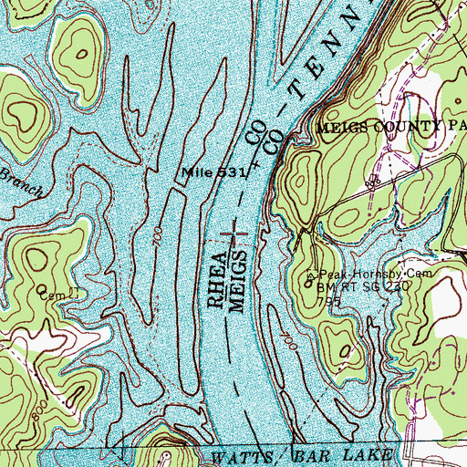 Topographic Map of Pinhook Ferry (historical), TN