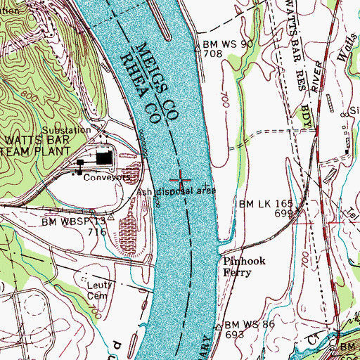 Topographic Map of Watts Bar, TN