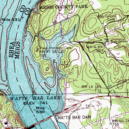 Topographic Map of Watts Bar Dam Recreation Area, TN