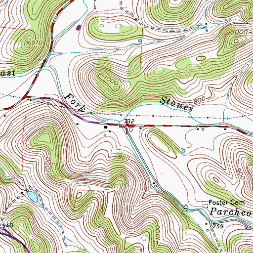 Topographic Map of Parchcorn Hollow, TN