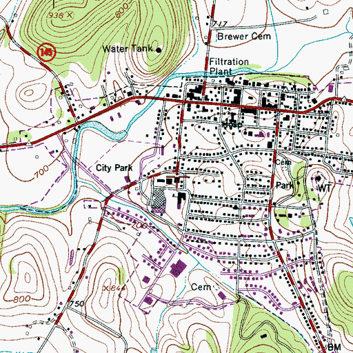 Topographic Map of Woodbury Grammar School, TN