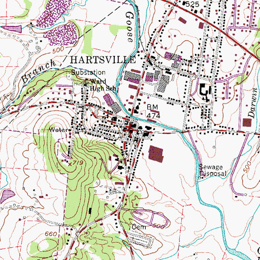 Topographic Map of Trousdale County Courthouse, TN