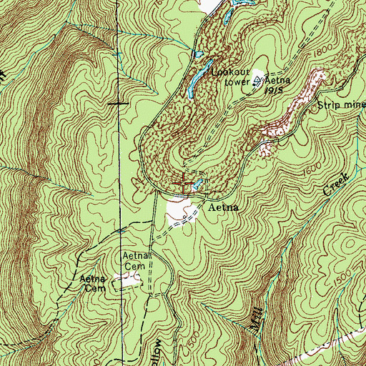 Topographic Map of Aetna Mines, TN