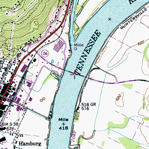 Topographic Map of Alleys Ferry (historical), TN