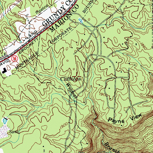 Topographic Map of Clifftops, TN