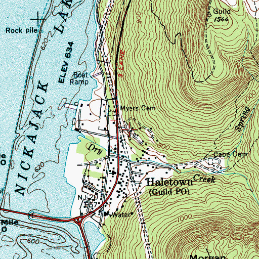 Topographic Map of Guild School (historical), TN