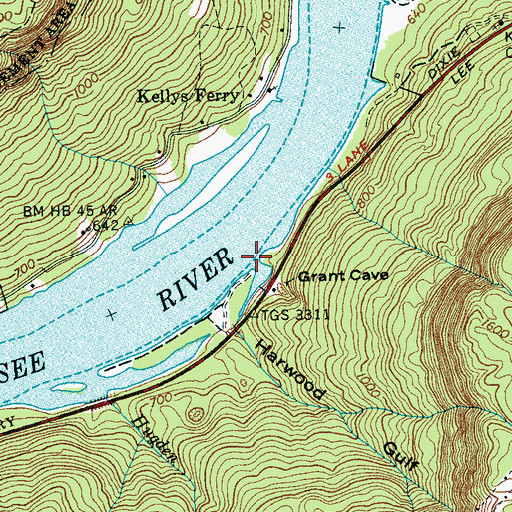 Topographic Map of Harwood Branch, TN