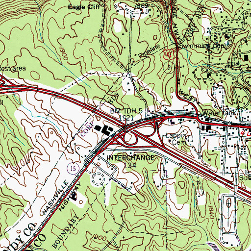 Topographic Map of Interchange 134, TN