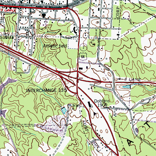Topographic Map of Interchange 135, TN