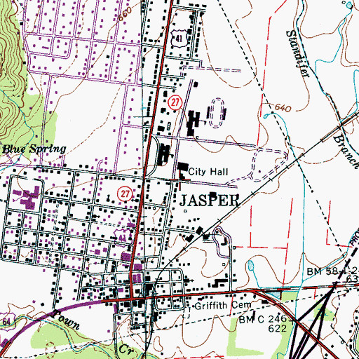 Topographic Map of Jasper City Hall, TN