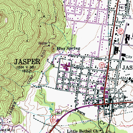 Topographic Map of Jasper Middle School, TN