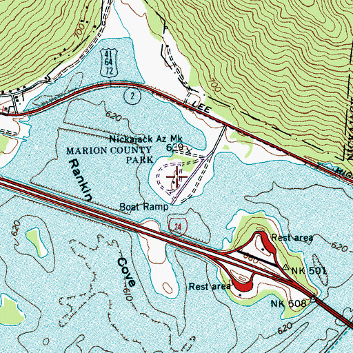 Topographic Map of Marion County Park, TN