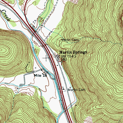 Topographic Map of Martin Springs, TN