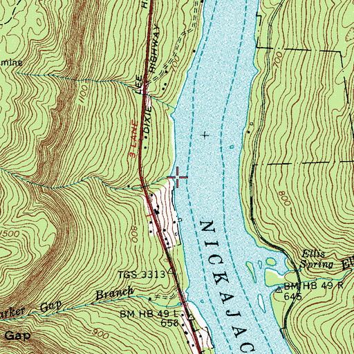 Topographic Map of Mullins Cove Dock, TN