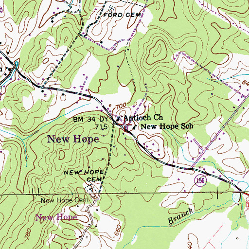 Topographic Map of New Hope, TN
