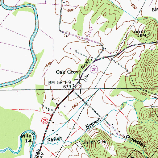 Topographic Map of Oak Grove School (historical), TN