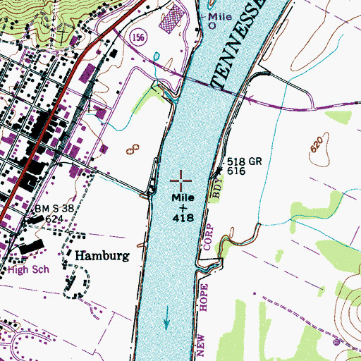 Topographic Map of South Pittsburg Ferry (historical), TN