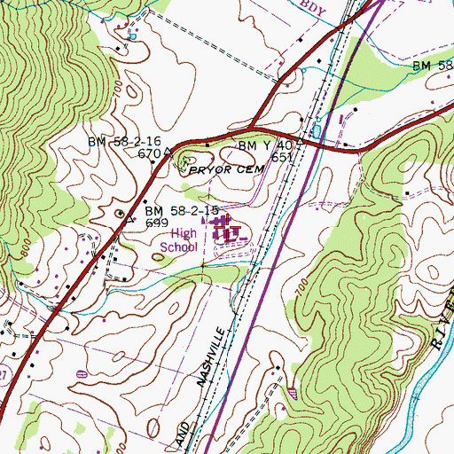Topographic Map of Whitwell High School, TN