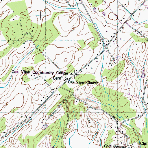 Topographic Map of Oak View Community Center, TN