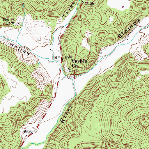 Topographic Map of Whittaker Branch, TN