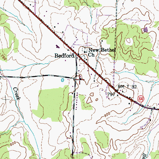 Topographic Map of Bedford Church of Christ, TN