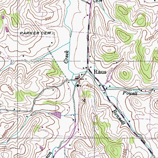 Topographic Map of Raus Church of Christ, TN