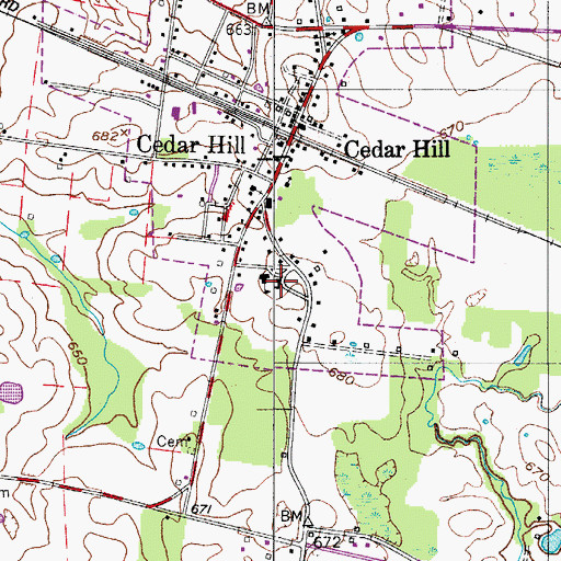 Topographic Map of Cedar Hill School (historical), TN