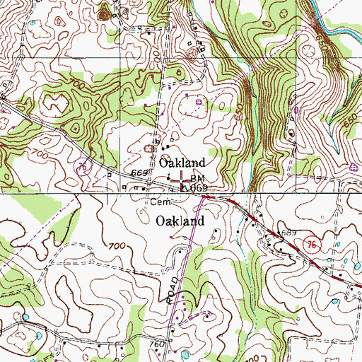 Topographic Map of Oakland School (historical), TN