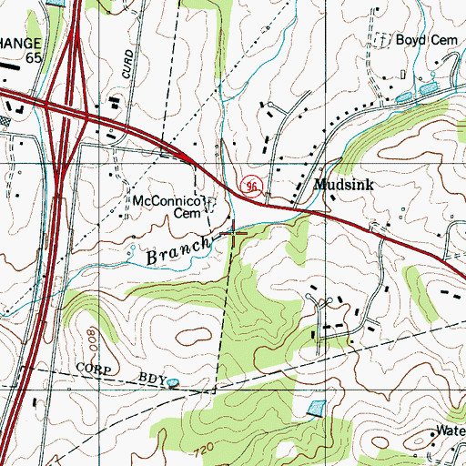 Topographic Map of Curd Branch, TN