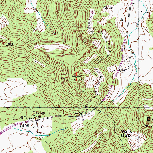 Topographic Map of Brushy Mountain, TN