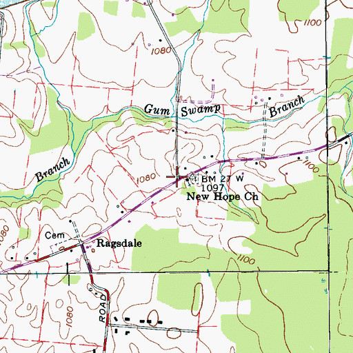Topographic Map of Brooksville (historical), TN