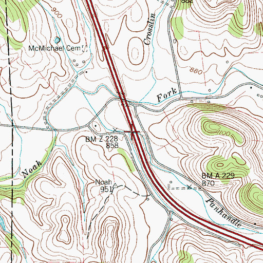 Topographic Map of Burnham Branch, TN