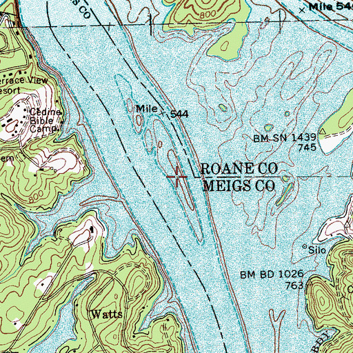Topographic Map of Morris Island (historical), TN